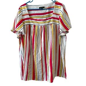Lane Bryant 16 Striped Square Neck Babydoll Blouse Short Sleeve Viscose Top
